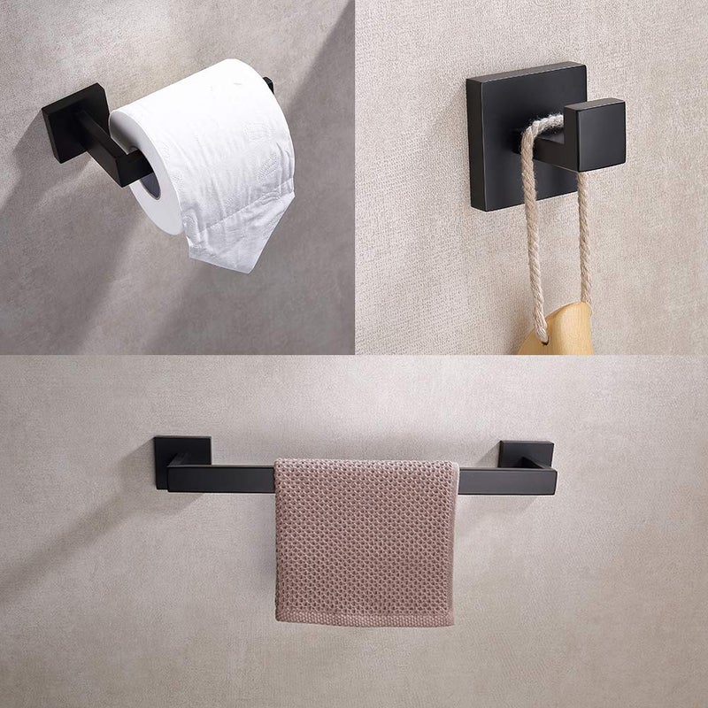TASTOS 3-Piece Bathroom Hardware Set Brushed Nickel Wall Mounted Bathroom Accessory Set, Premium Stainless Steel Robe Hook Toilet Paper Holder 16-Inch Towel Bar (Silver) - Image 2